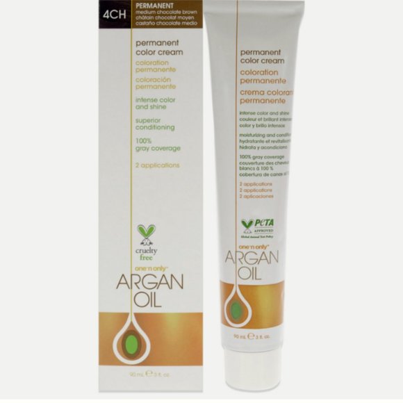 ONE 'N ONLY ARGAN OIL Permanent Color Cream - 4CH Medium Chocolate Brown - 3 oz - Picture 1 of 3